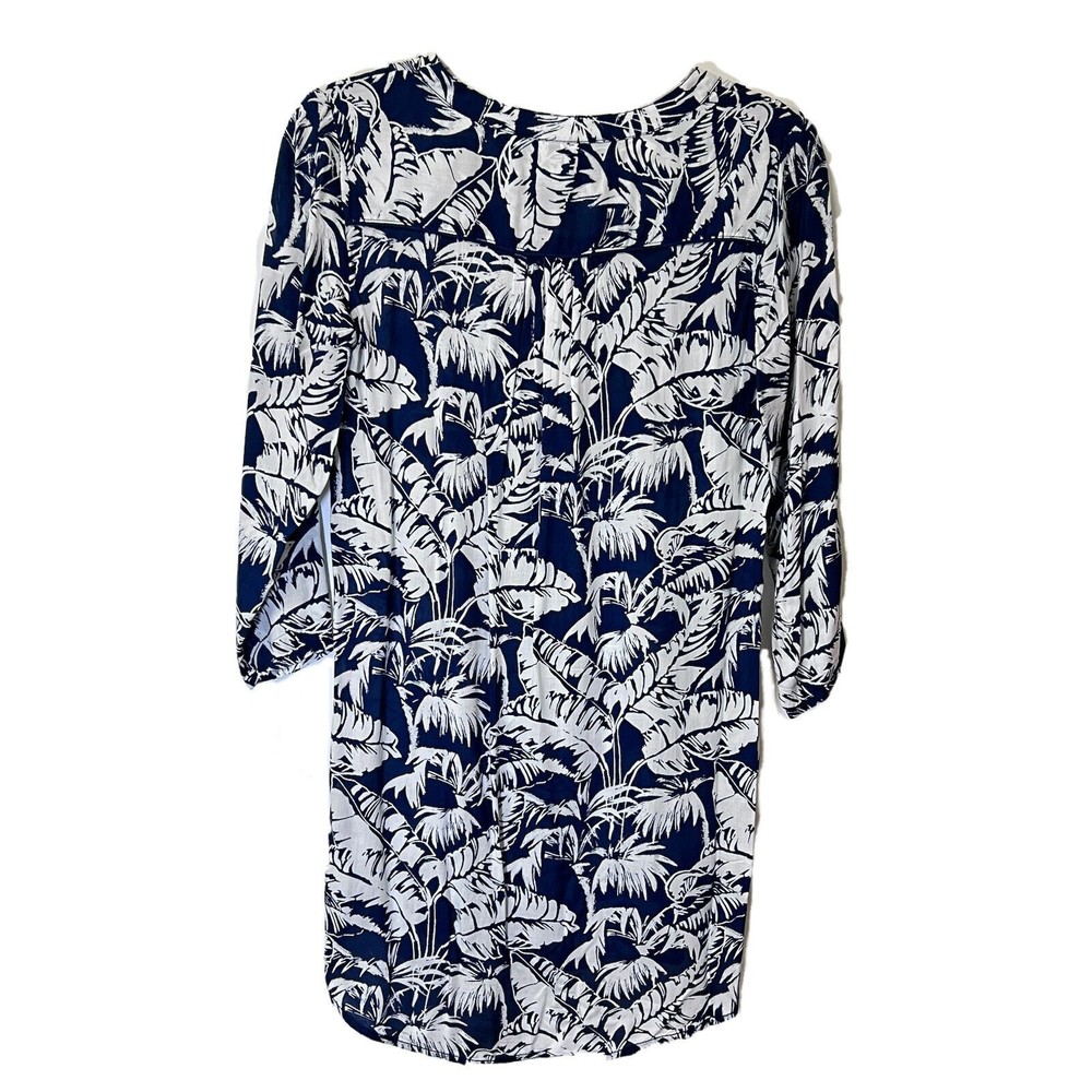 L.O.G.G. H&M Women Tunic Dress Blue White 2 Beach Cover Up Palm Leaves Tropical - Picture 2 of 16